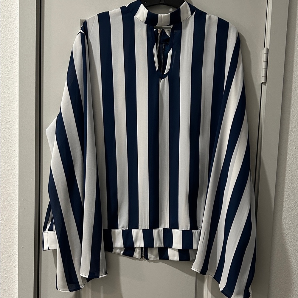 Ashley Stewart Navy and White Striped Blouse